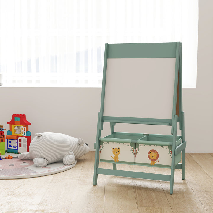 Cavalete de Pintura para Crianças 3 em 1 Quadro Infantil de Dupla Face para Crianças acima de 3 Anos com Rolo de Papel e Cestos de Arrumação 54x46x94 cm Verde