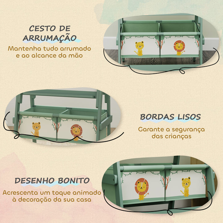 Cavalete de Pintura para Crianças 3 em 1 Quadro Infantil de Dupla Face para Crianças acima de 3 Anos com Rolo de Papel e Cestos de Arrumação 54x46x94 cm Verde