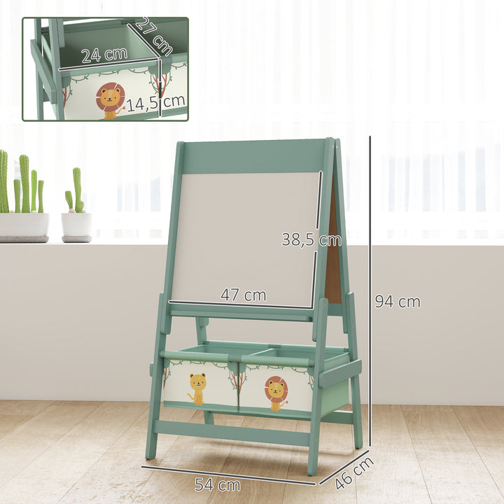 Cavalete de Pintura para Crianças 3 em 1 Quadro Infantil de Dupla Face para Crianças acima de 3 Anos com Rolo de Papel e Cestos de Arrumação 54x46x94 cm Verde