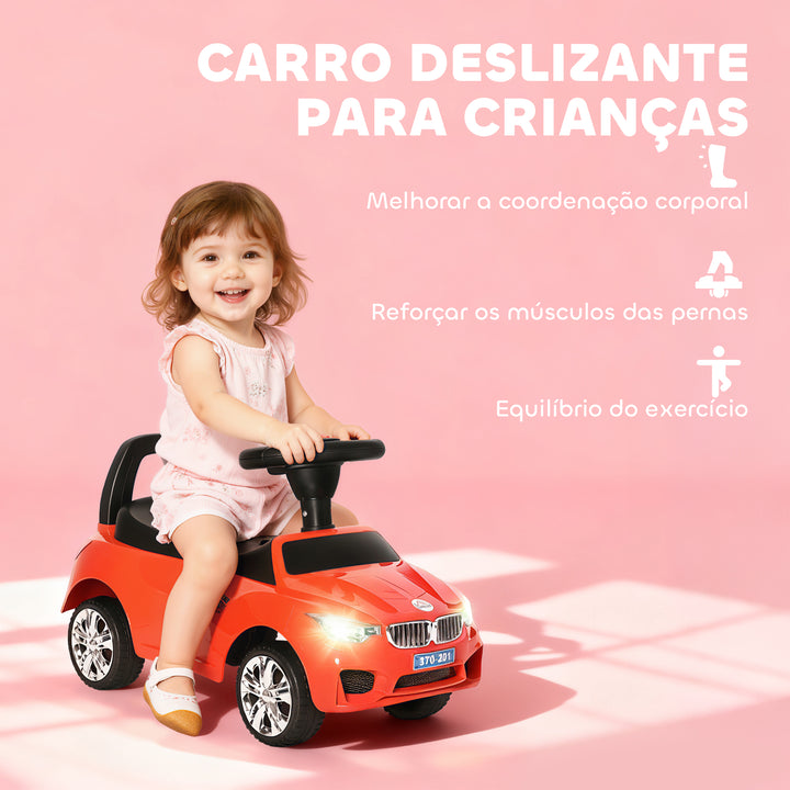 Carro Andador para Crianças de 18-36 Meses com Faróis Música Buzina Volante Compartimento de Armazenamento e Alça para Empurrar 63,5x28x36 Vermelho