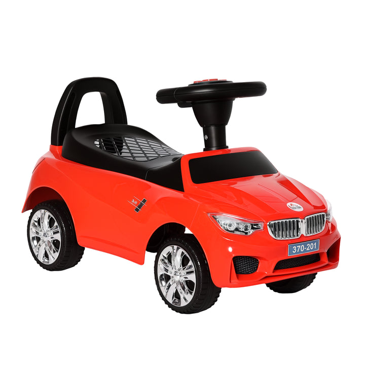 Carro Andador para Crianças de 18-36 Meses com Faróis Música Buzina Volante Compartimento de Armazenamento e Alça para Empurrar 63,5x28x36 Vermelho