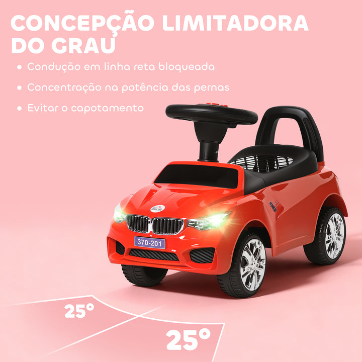 Carro Andador para Crianças de 18-36 Meses com Faróis Música Buzina Volante Compartimento de Armazenamento e Alça para Empurrar 63,5x28x36 Vermelho