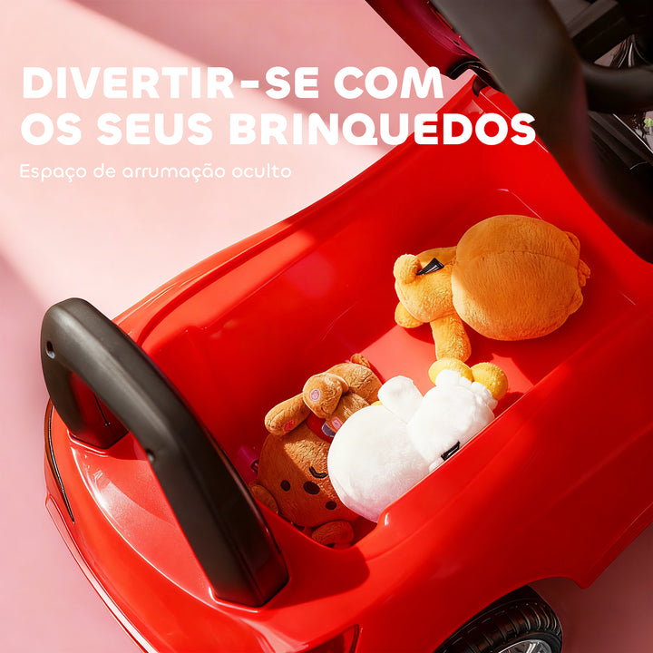Carro Andador para Crianças de 18-36 Meses com Faróis Música Buzina Volante Compartimento de Armazenamento e Alça para Empurrar 63,5x28x36 Vermelho
