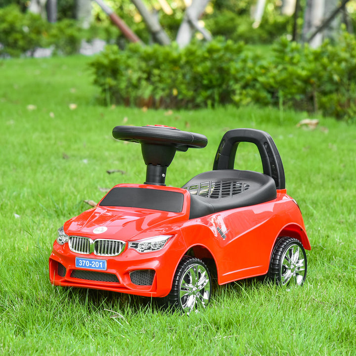 Carro Andador para Crianças de 18-36 Meses com Faróis Música Buzina Volante Compartimento de Armazenamento e Alça para Empurrar 63,5x28x36 Vermelho