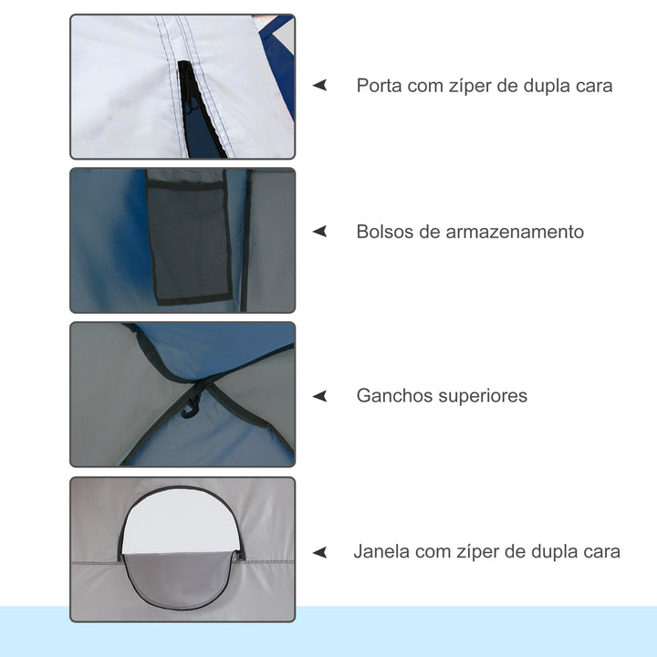 Tenda de Duche Campismo Portátil UV+25 Tenda de Privacidade para Casa de Banho Trocador com Janela Bolso e Bolsa de Transporte 123x121x98cm Azul
