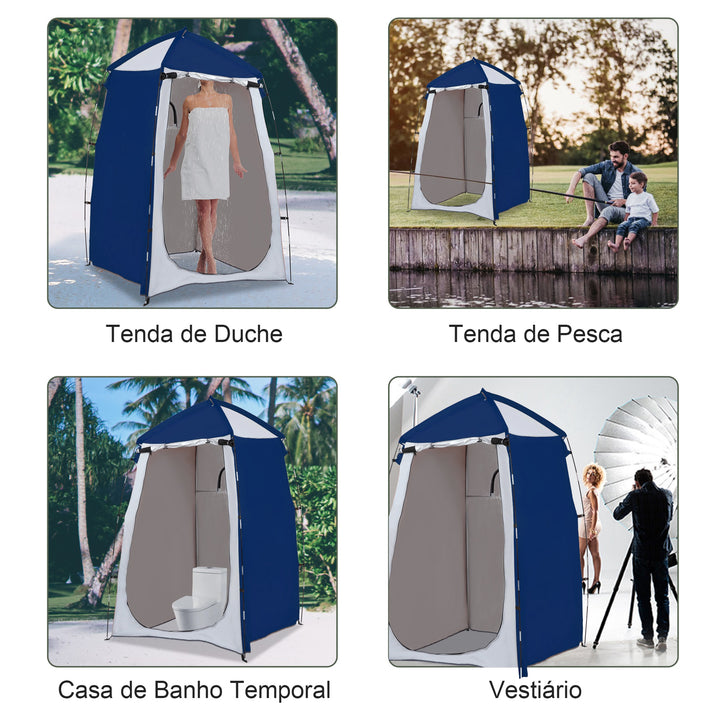 Tenda de Duche Campismo Portátil UV+25 Tenda de Privacidade para Casa de Banho Trocador com Janela Bolso e Bolsa de Transporte 123x121x98cm Azul