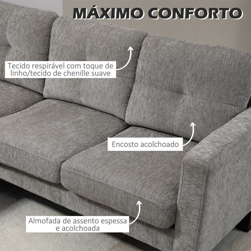 Sofá Chaise Longue Sofá em Forma de L Estofado em Poliéster Sofá de Canto Reversível com 3 Almofadas e Pés de Madeira para Sala de Estar Carga Máxima 180 kg 186x130x84 cm Marrom Degradado