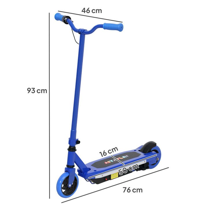 Trotinete Elétrica para Crianças de 6-14 Anos Trotinete Elétrica Máx. 10 km/h Motor 80 W Autonomia Máxima 8 km Trotinete Elétrica Infantil com Luzes LED Travão Traseiro 76x46x93 cm Azul
