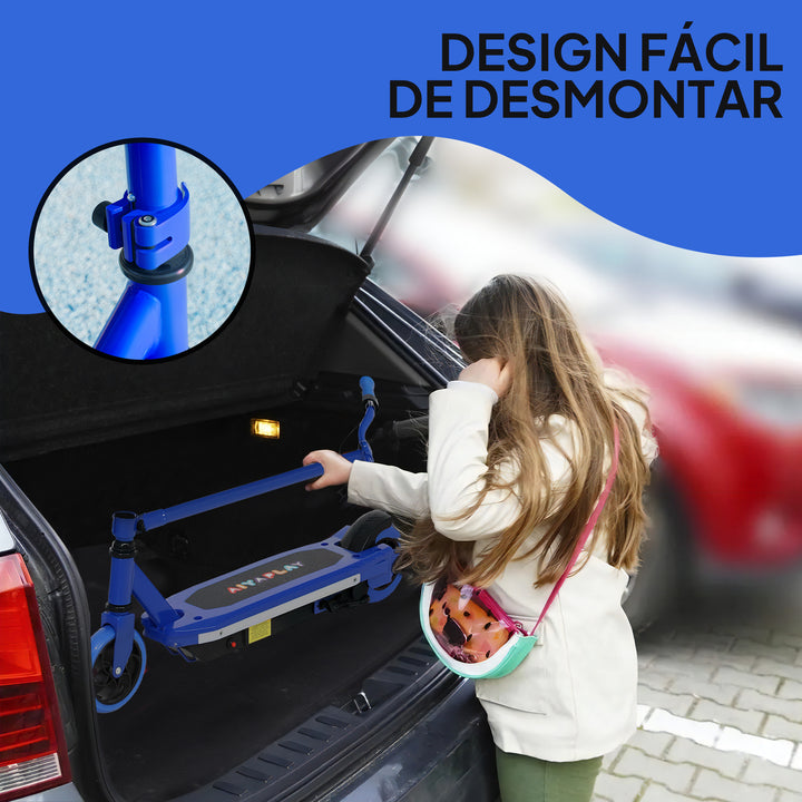 Trotinete Elétrica para Crianças de 6-14 Anos Trotinete Elétrica Máx. 10 km/h Motor 80 W Autonomia Máxima 8 km Trotinete Elétrica Infantil com Luzes LED Travão Traseiro 76x46x93 cm Azul