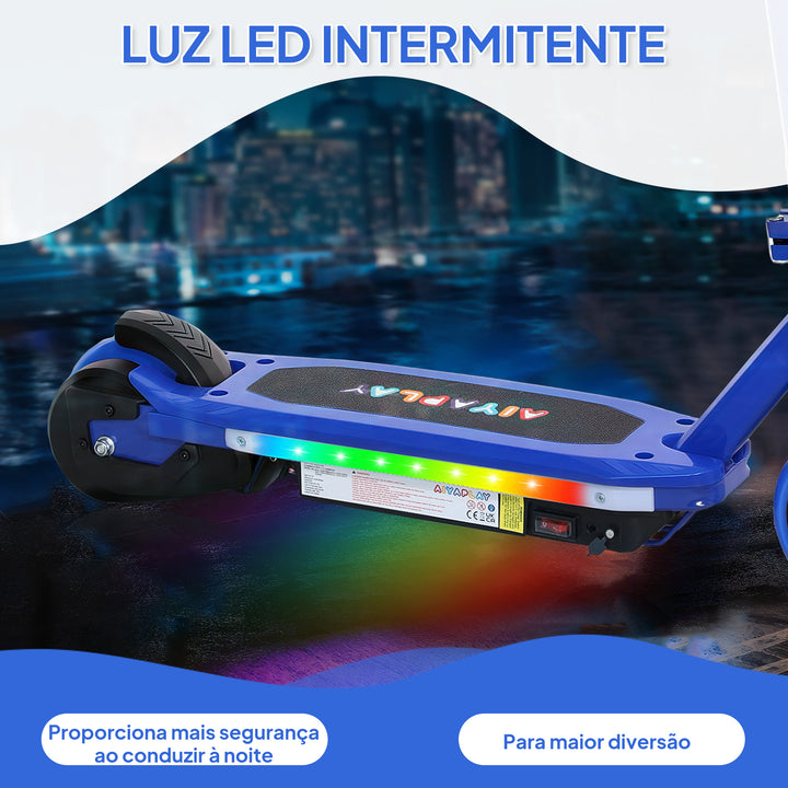 Trotinete Elétrica para Crianças de 6-14 Anos Trotinete Elétrica Máx. 10 km/h Motor 80 W Autonomia Máxima 8 km Trotinete Elétrica Infantil com Luzes LED Travão Traseiro 76x46x93 cm Azul