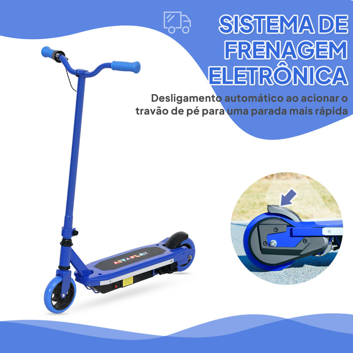 Trotinete Elétrica para Crianças de 6-14 Anos Trotinete Elétrica Máx. 10 km/h Motor 80 W Autonomia Máxima 8 km Trotinete Elétrica Infantil com Luzes LED Travão Traseiro 76x46x93 cm Azul