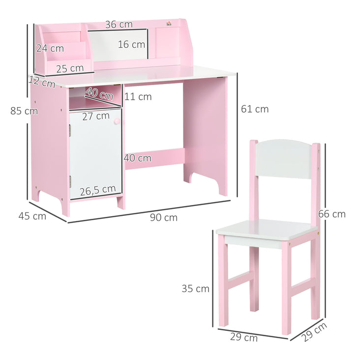 Conjunto de Mesa e Cadeira Infantil de Madeira com Quadro Branco Mesa de Estudo para Crianças acima de 5 Anos 90x45x85cm Rosa