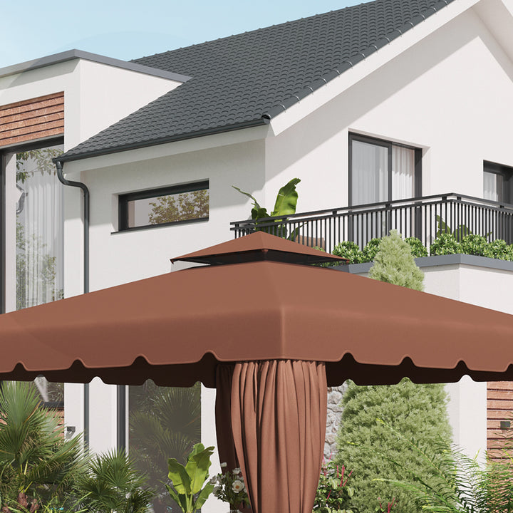 Toldo de Substituição para Pérgola 300x300 cm Teto de Substituição para Pérgolas Exterior com Duplo Teto e 8 Orifícios de Drenagem Marrom