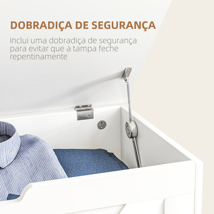 Baú de Armazenamento para Dormitório 100L Baú de Arrumação com Tampa Banco de Armazenagem Versátil com Dobradiça de Segurança para Corredor Sala de Estar 80x40x45 cm Branco