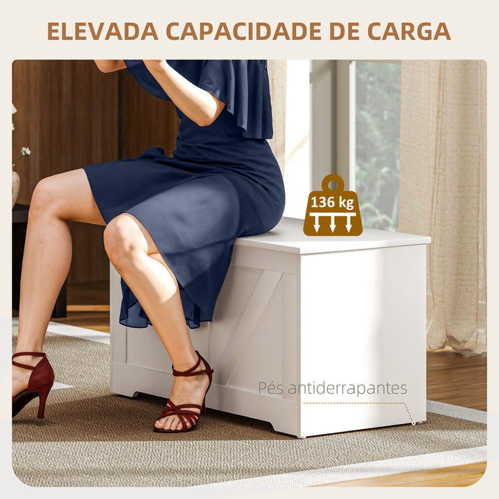 Baú de Armazenamento para Dormitório 100L Baú de Arrumação com Tampa Banco de Armazenagem Versátil com Dobradiça de Segurança para Corredor Sala de Estar 80x40x45 cm Branco