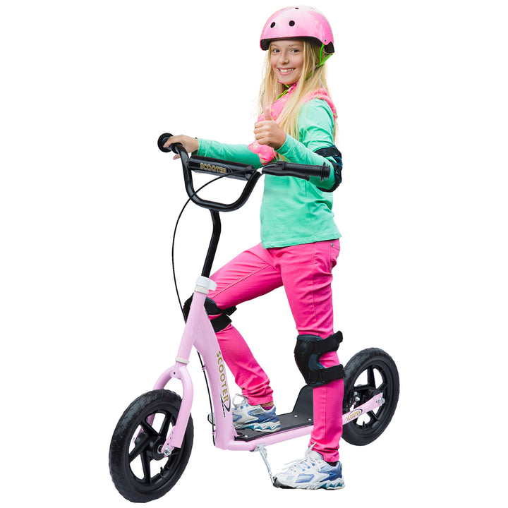 Trotinete para Crianças acima de 5 anos Scooter de 2 Rodas Grandes de 12 Polegadas com Freio e Guidão Ajustável em Altura Carga Máx. 100kg 120x52x80-88cm Rosa