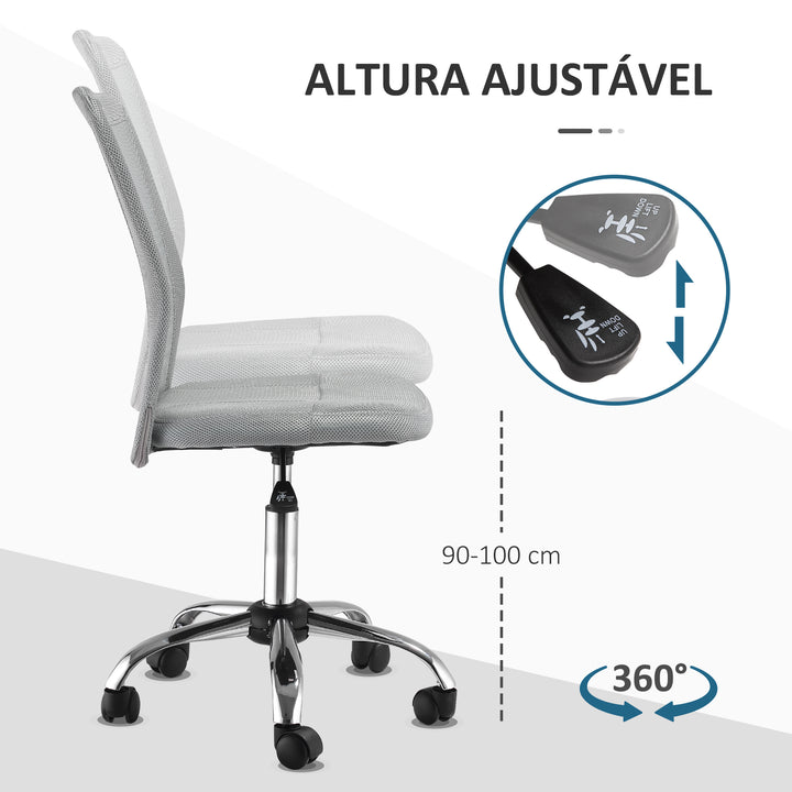 Cadeira de Escritório de Malha Cadeira de Escritório Giratória sem Apoio para os Braços com Altura Ajustável Carga Máxima 100 kg para Escritório Dormitório 43x58x90-100 cm Cinza
