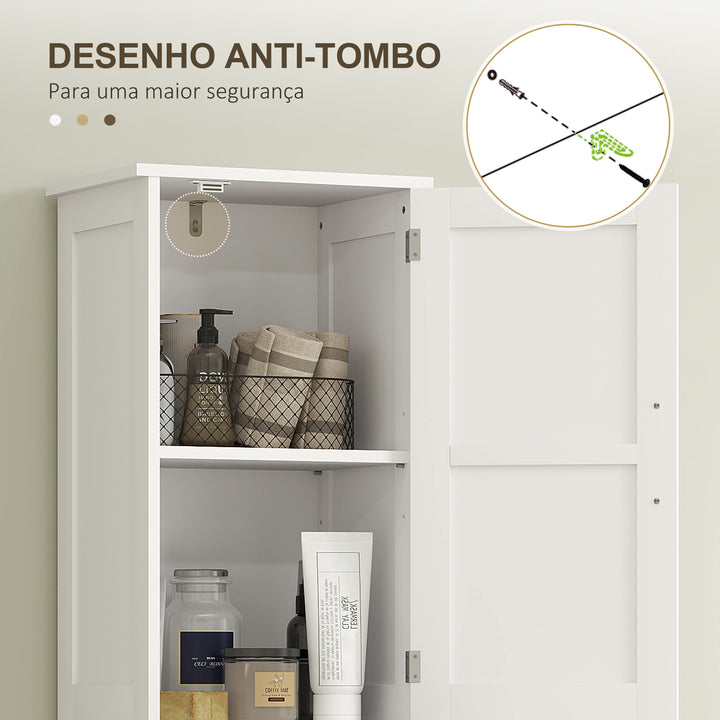 Coluna de Casa de Banho com 2 Portas 1 Gaveta e 2 Prateleiras Ajustáveis Armário Alto de Casa de Banho Estreito Estilo Rústico 40x30x170 cm Branco