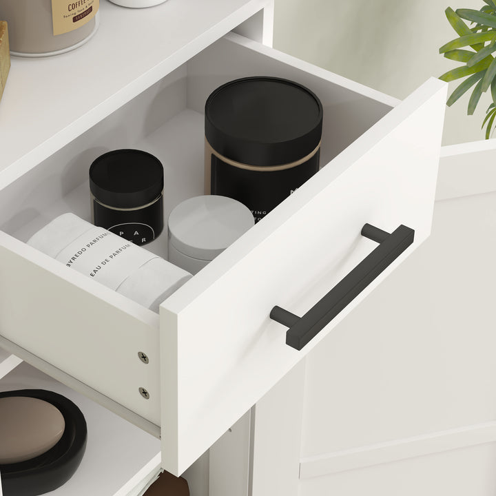 Coluna de Casa de Banho com 2 Portas 1 Gaveta e 2 Prateleiras Ajustáveis Armário Alto de Casa de Banho Estreito Estilo Rústico 40x30x170 cm Branco