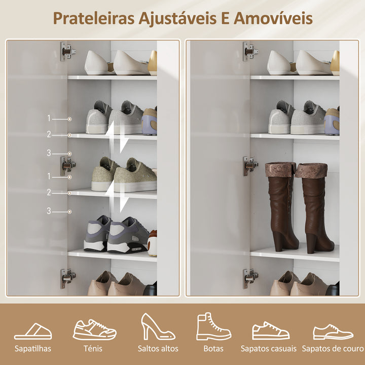 Sapateira de 2 Portas com Fecho Suave Sapateira para Entrada com Prateleiras Ajustáveis Orifícios de Ventilação para 20 Pares de Sapatos 72x34,5x103 cm Branco Brilhante