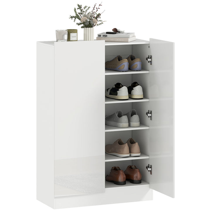 Sapateira de 2 Portas com Fecho Suave Sapateira para Entrada com Prateleiras Ajustáveis Orifícios de Ventilação para 20 Pares de Sapatos 72x34,5x103 cm Branco Brilhante