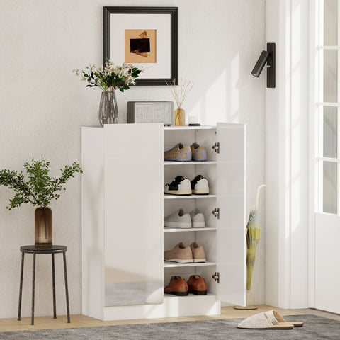 Sapateira de 2 Portas com Fecho Suave Sapateira para Entrada com Prateleiras Ajustáveis Orifícios de Ventilação para 20 Pares de Sapatos 72x34,5x103 cm Branco Brilhante
