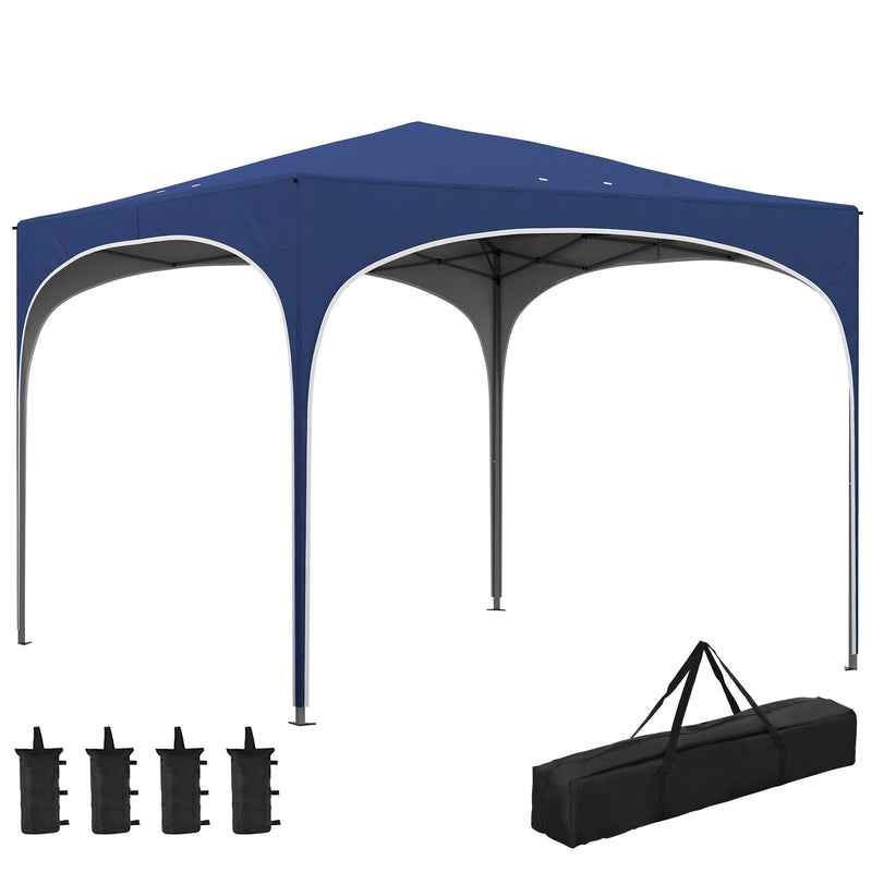 Tenda Dobrável 3x3 m Tenda de Jardim com Altura Ajustável Bolsa de Transporte Tecido Anti-UV e Sacos de Areia para Exterior Jardim Azul Escuro