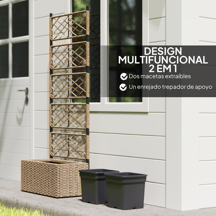 Jardineira com Treliça 2 Vasos Amovíveis para Plantas Trepadeiras Jardineira Grande para Exterior de Vime para Pátio Terraço 57x30x150 cm Madeira
