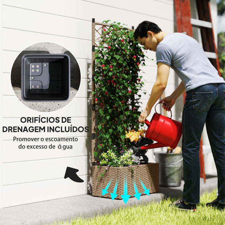 Jardineira com Treliça 2 Vasos Amovíveis para Plantas Trepadeiras Jardineira Grande para Exterior de Vime para Pátio Terraço 57x30x150 cm Madeira