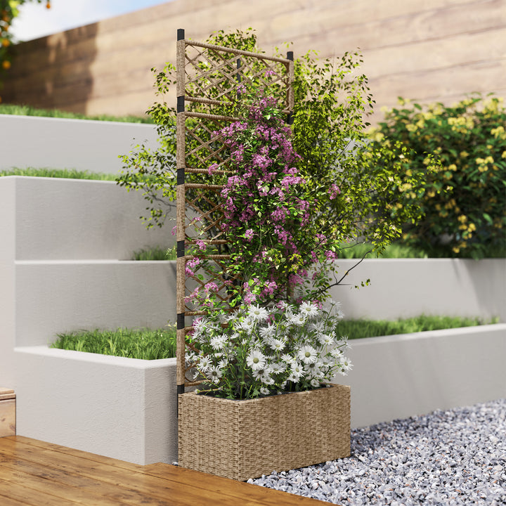 Jardineira com Treliça 2 Vasos Amovíveis para Plantas Trepadeiras Jardineira Grande para Exterior de Vime para Pátio Terraço 57x30x150 cm Madeira