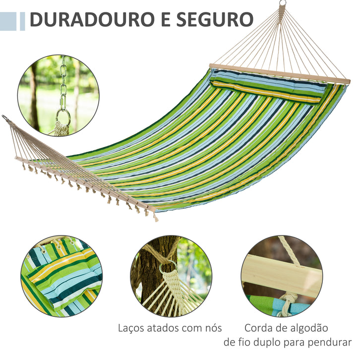 Rede pendurado jardim para 2 pessoas Rede Ecológica para Camping com Travesseiro de 210kg Listras Azuis e Verdes 2.1x1.4m