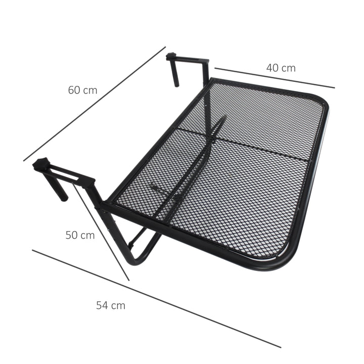 Mesa suspensa para varanda com braço ajustável e altura ajustável em 3 posições Estrutura de metal máx. 30 kg 60x56,5x45 cm Preto