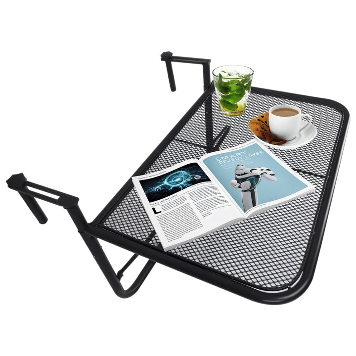 Mesa suspensa para varanda com braço ajustável e altura ajustável em 3 posições Estrutura de metal máx. 30 kg 60x56,5x45 cm Preto