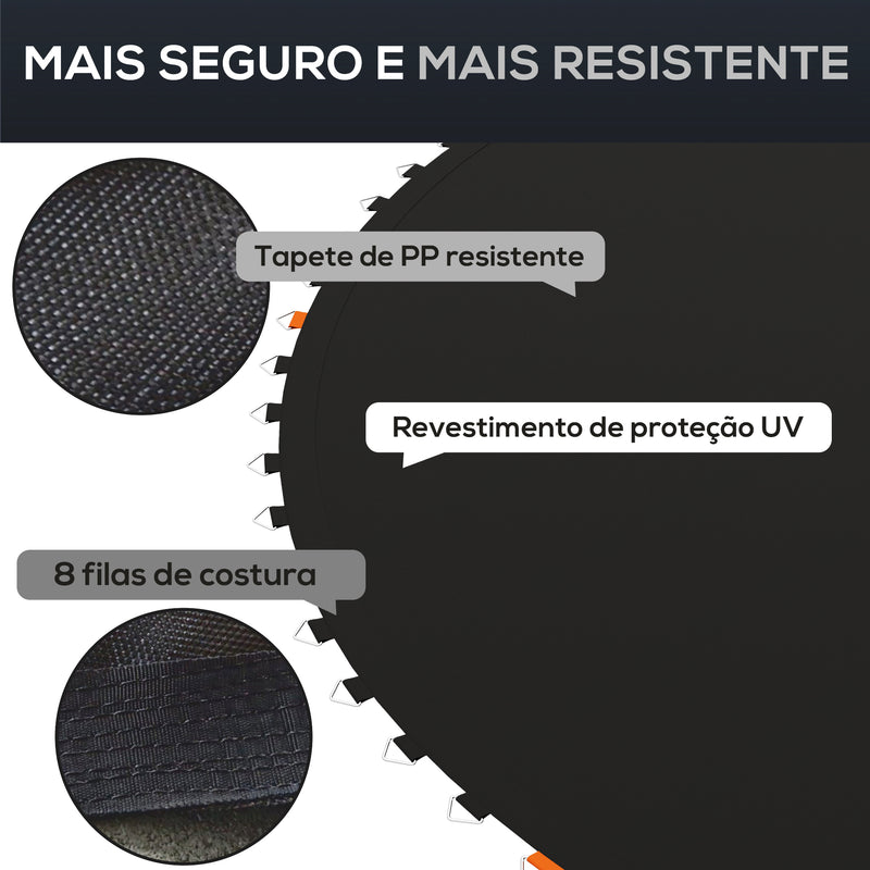 Tapete de Substituição para Trampolim Redondo Ø323 cm Tapete para Trampolim de 12 Pés Anti-UV e 8 Filas de Costuras Preto