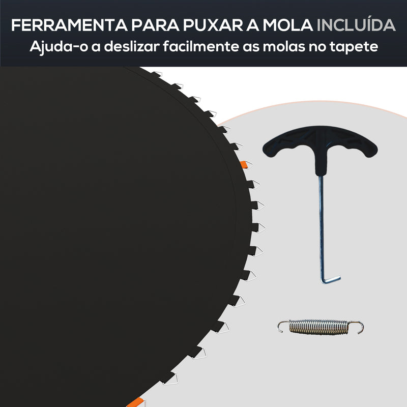 Tapete de Substituição para Trampolim Redondo Ø323 cm Tapete para Trampolim de 12 Pés Anti-UV e 8 Filas de Costuras Preto