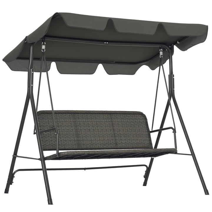 Banco Baloiço de Jardim Baloiço de Exterior com Toldo Ajustável Assento em Vime PE e Apoio para os Braços para Varanda Pátio Carga 240 kg 167x112x153 cm Cinza