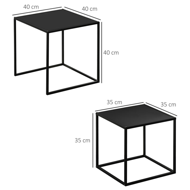 Conjunto de 2 Mesas Mesas de Centro Quadradas para Sala de Estar Estrutura de Aço para Quarto e Escritório Grande 40 cm Pequena 35 cm Preto