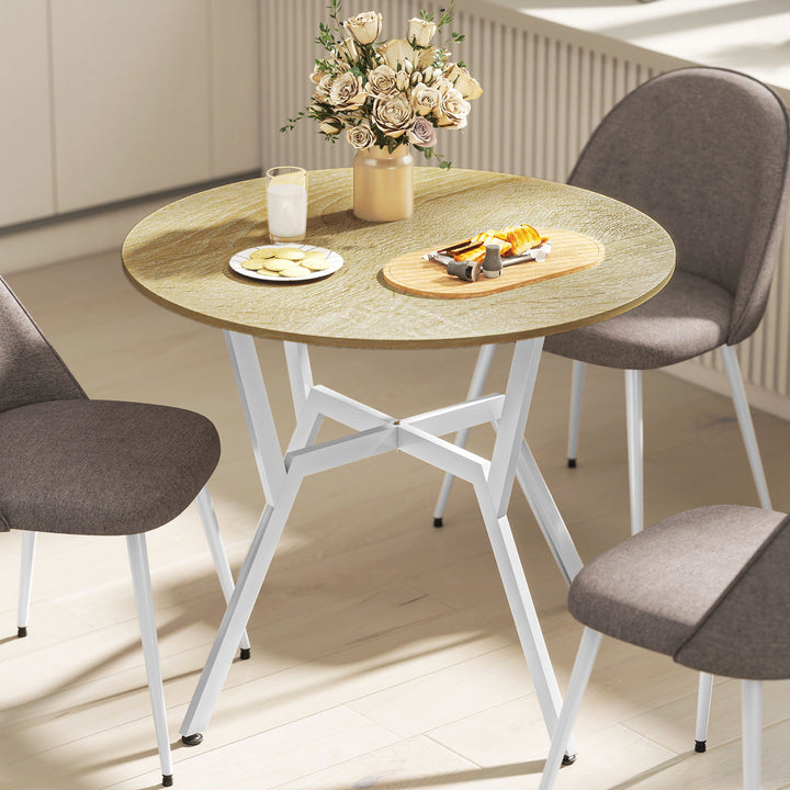 Mesa de Refeição Redonda Mesa de Jantar Estilo Industrial com Bancada de Madeira e Estrutura de Aço para Sala de Jantar Carga 60kg Ø90x76 cm Madeira e Branco