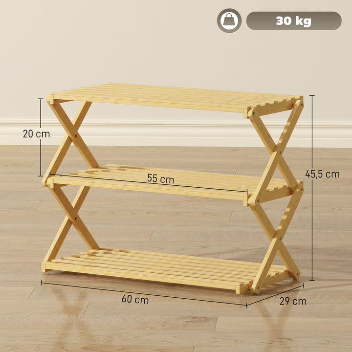 Sapateira Estreita de Bambu Sapateira Vertical Dobrável de 3 Níveis Sem Instalação Prateleira para Sapatos para Entrada Corredor Quarto 60x29x45,5 cm Madeira