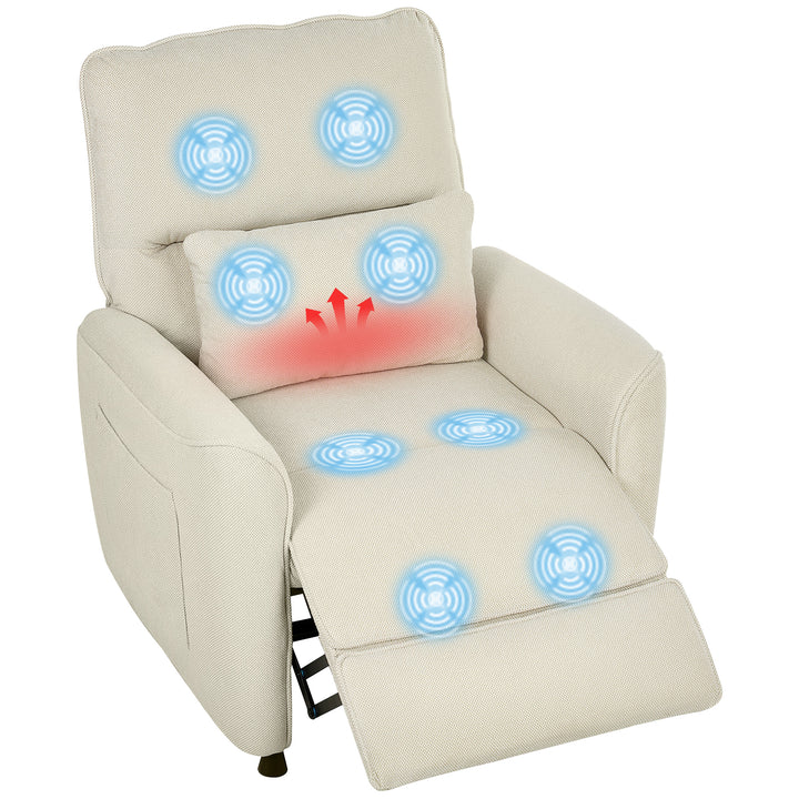 Poltrona de Massagem Relax com Aquecimento Lombar e Massagem por Vibração Poltrona Reclinável Elétrica Motor Silencioso Função de Memória Bolsos Laterais Controle Remoto 88x93x102 cm Creme