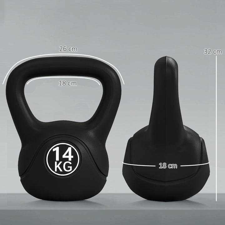 Peso Russo de 14 kg Kettlebell Fitness Preenchido de Areia com Punho Largo Antiderrapante para Exercícios e Treinos em Casa Ginásio 26x18x32 cm Preto