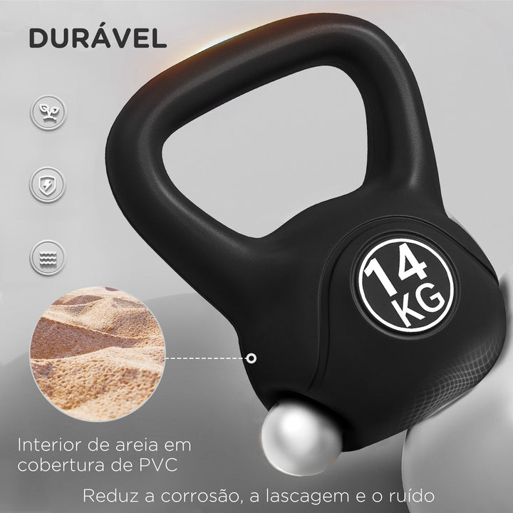 Peso Russo de 14 kg Kettlebell Fitness Preenchido de Areia com Punho Largo Antiderrapante para Exercícios e Treinos em Casa Ginásio 26x18x32 cm Preto