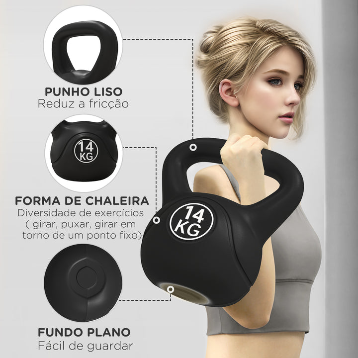 Peso Russo de 14 kg Kettlebell Fitness Preenchido de Areia com Punho Largo Antiderrapante para Exercícios e Treinos em Casa Ginásio 26x18x32 cm Preto