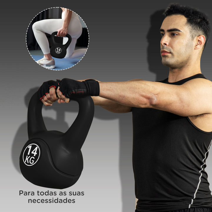 Peso Russo de 14 kg Kettlebell Fitness Preenchido de Areia com Punho Largo Antiderrapante para Exercícios e Treinos em Casa Ginásio 26x18x32 cm Preto