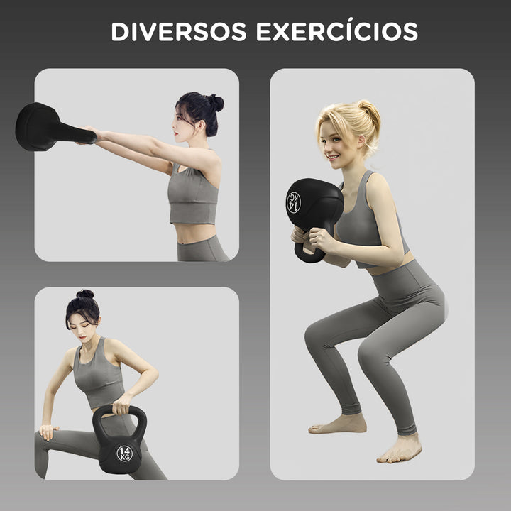 Peso Russo de 14 kg Kettlebell Fitness Preenchido de Areia com Punho Largo Antiderrapante para Exercícios e Treinos em Casa Ginásio 26x18x32 cm Preto