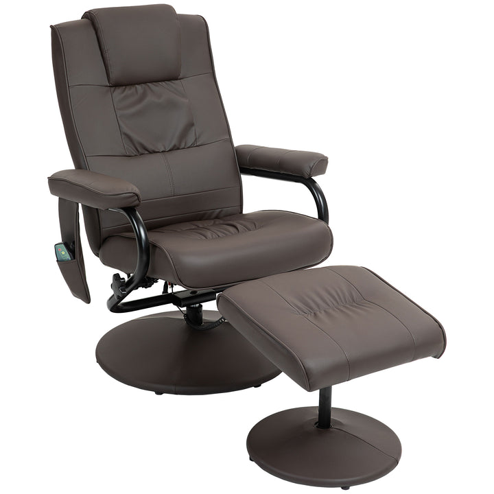 Poltrona de Massagem Elétrica com Banco para Apoiar os Pés Poltrona Relax Giratório Reclinável em até 145° com Controle Remoto e 10 Zonas de Massagem Estofado em PU 77x84x95 cm Marrom Escuro