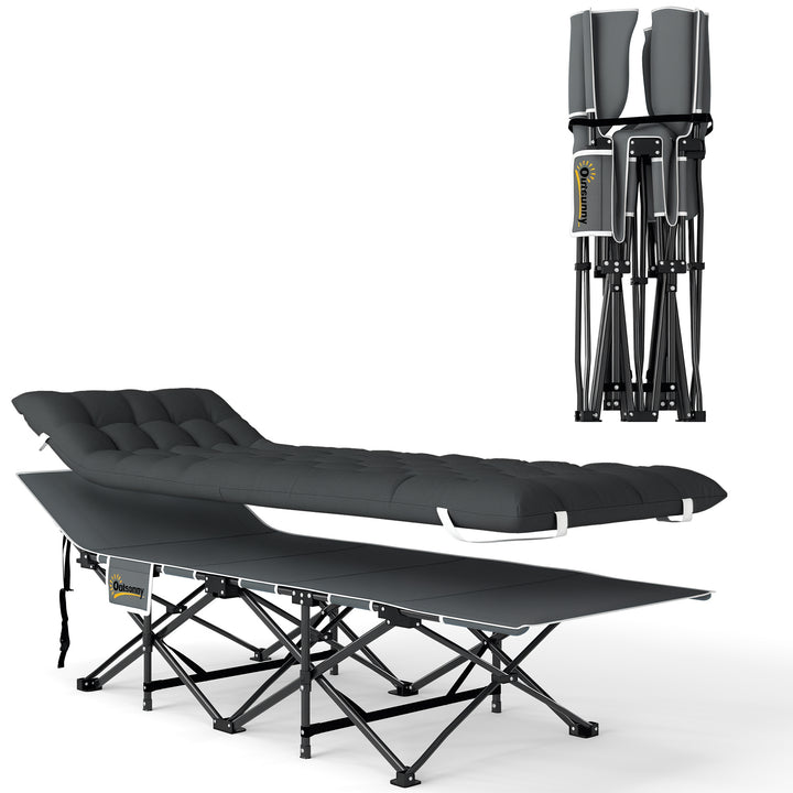 Cama Dobrável para Campismo Cama de Acampamento Portátil com Apoio para Cabeça Colchão Amovível e Bolsa de Transporte Carga 150 kg para Praia Senderismo 196x68x37 cm Preto