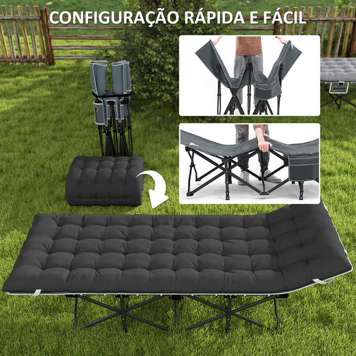 Cama Dobrável para Campismo Cama de Acampamento Portátil com Apoio para Cabeça Colchão Amovível e Bolsa de Transporte Carga 150 kg para Praia Senderismo 196x68x37 cm Preto