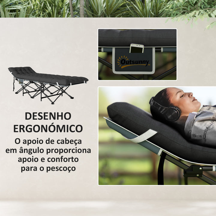 Cama Dobrável para Campismo Cama de Acampamento Portátil com Apoio para Cabeça Colchão Amovível e Bolsa de Transporte Carga 150 kg para Praia Senderismo 196x68x37 cm Preto