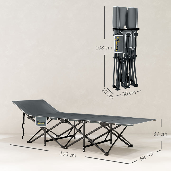 Cama Dobrável para Campismo Cama de Acampamento Portátil com Apoio para Cabeça Colchão Amovível e Bolsa de Transporte Carga 150 kg para Praia Senderismo 196x68x37 cm Preto